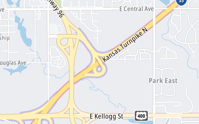 Static map of Kansas Turnpike at K96