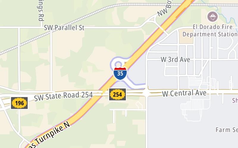 Static map of Kansas Turnpike at K254