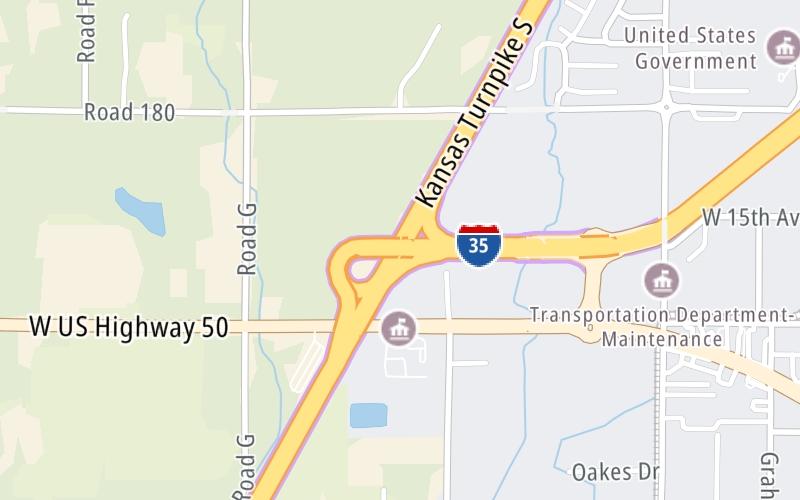 Static map of Kansas Turnpike at Begin I-335 / I-35 North / US 50