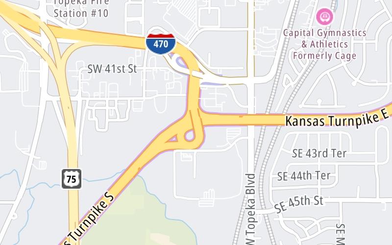 Static map of Kansas Turnpike at End I-335 / I-470 West