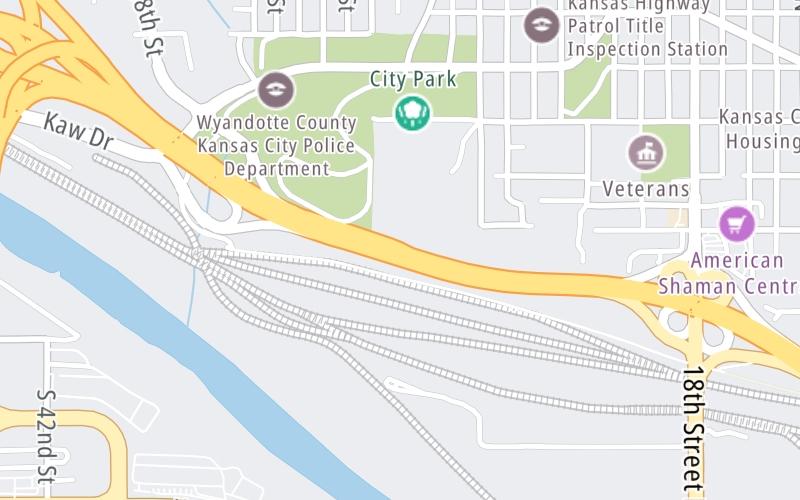 Static map of Kansas Turnpike at I-70 WB to I-635 / Park Dr / N 38th St