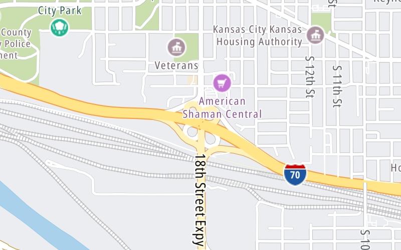 Static map of Kansas Turnpike at US 69 South/S 18th St Expy / N 18th St