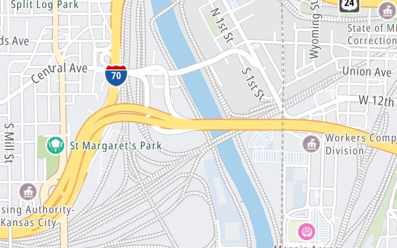 Static map of Kansas Turnpike at Central Avenue