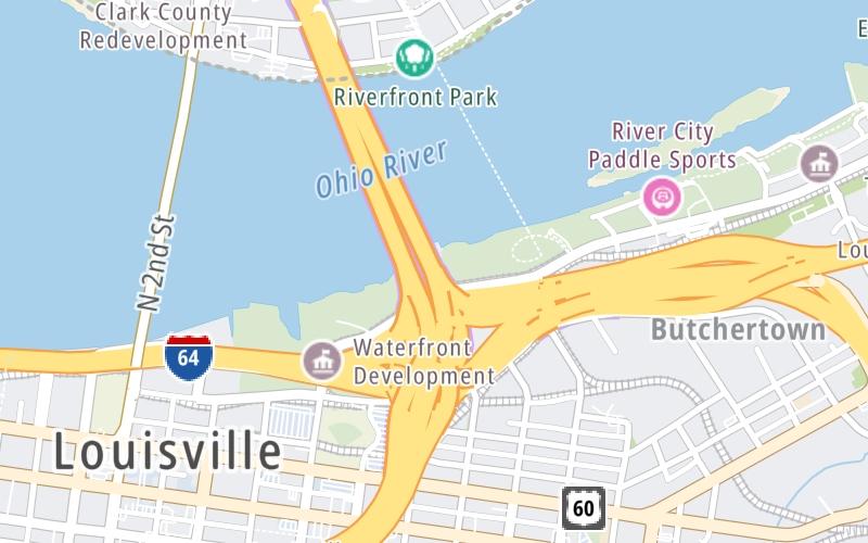 Static map of Abraham Lincoln Bridge at I–64 / Downtown Louisville