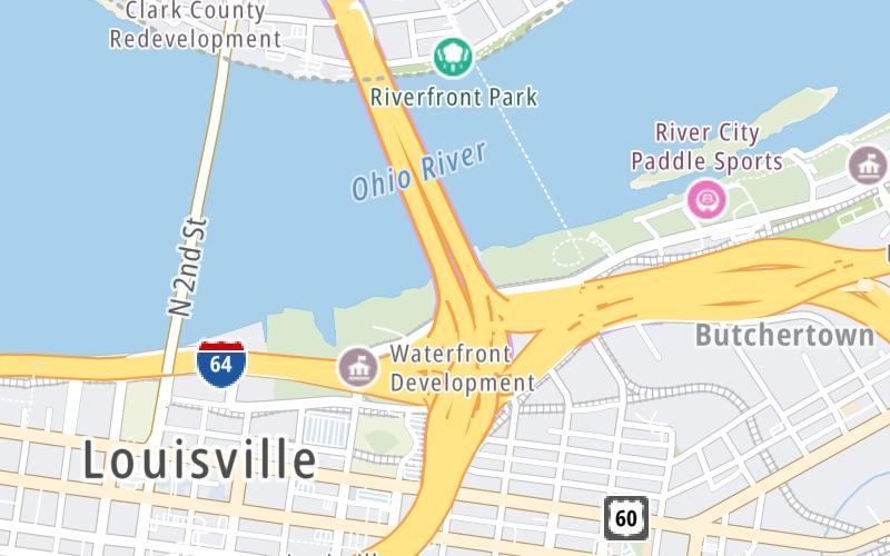 Static map of John F Kennedy Memorial Bridge at I–64 / I–71 / Jefferson Street