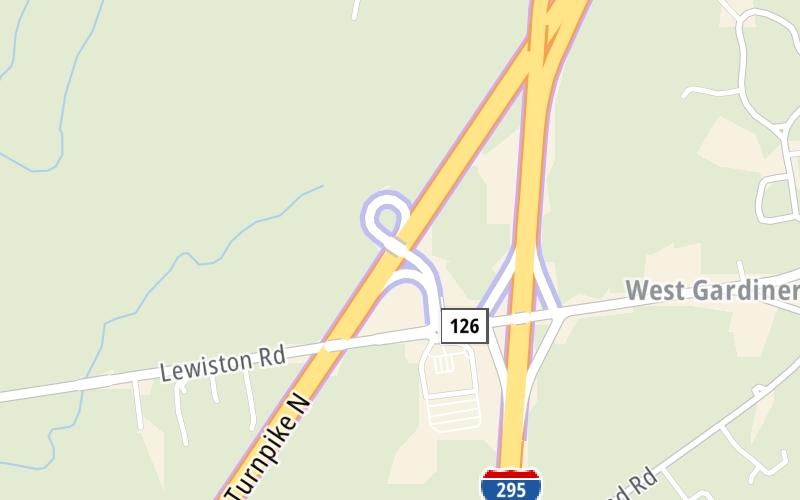 Static map of Maine Turnpike at I–295 SB / ME 9 / ME 126