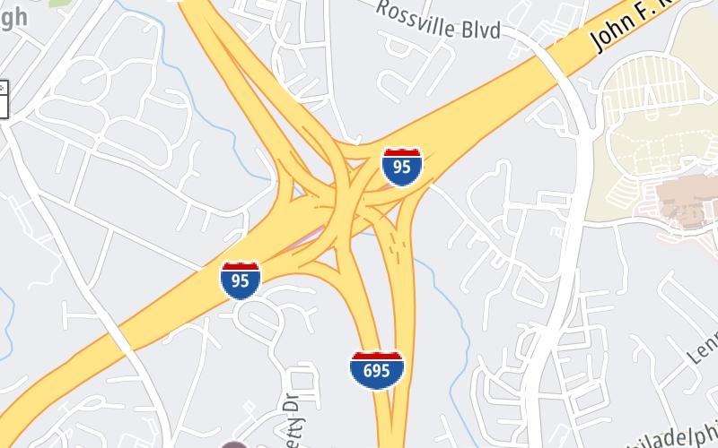 Static map of John F Kennedy Memorial Highway at I–695 / Baltimore Beltway