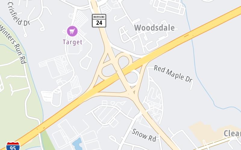 Static map of John F Kennedy Memorial Highway at MD 24 / Veterans Mem Hwy