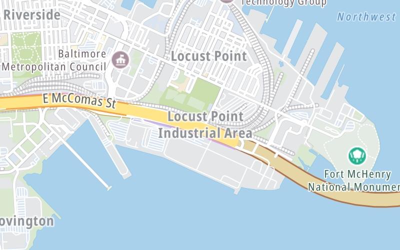 Static map of Fort Mchenry Tunnel at Key Highway (McComas St)