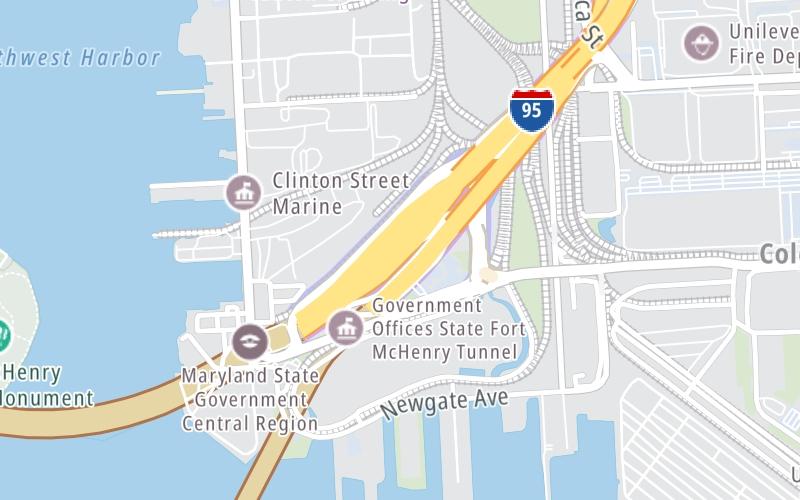 Static map of Fort Mchenry Tunnel at Fort McHenry Tunnel Tolls