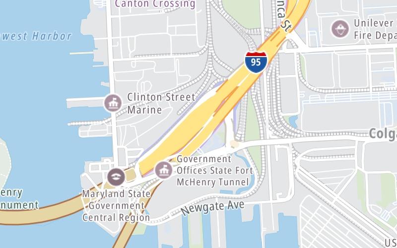 Static map of Fort Mchenry Tunnel at Keith Avenue