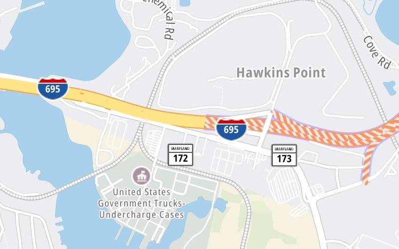 Static map of Francis Scott Key Bridge at MD 173/Hawkins Point Rd