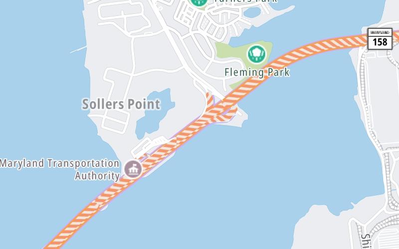 Static map of Francis Scott Key Bridge at Broening Highway