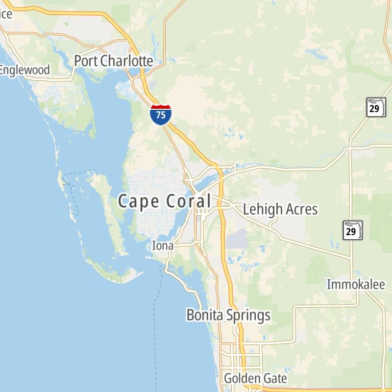 Static map of the Fort Myers - Southwest Florida area.