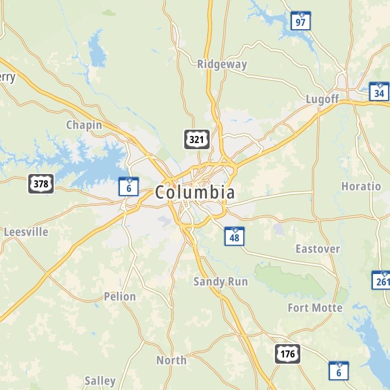 Static map of the Greater Columbia - State Capitol area.