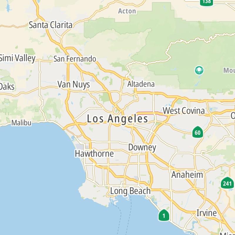 Static map of the Greater Los Angeles area.