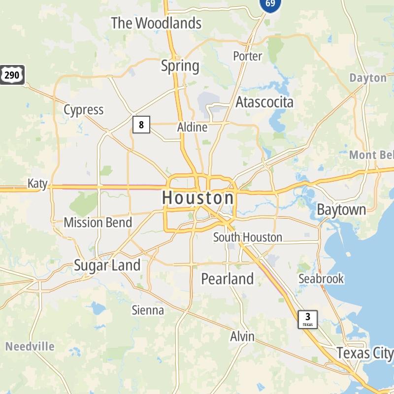 Static map of the Houston - Galveston area.