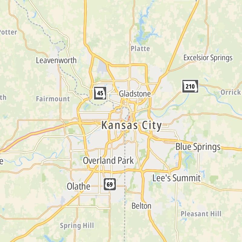 Static map of the Kansas City - Topeka area.