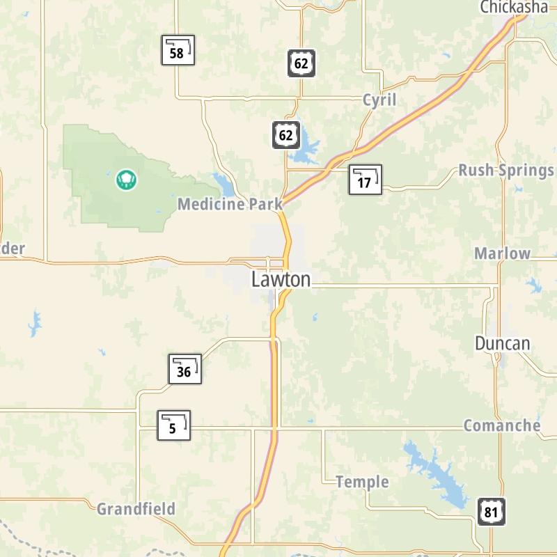 Static map of the Lawton - Fort Sill area.