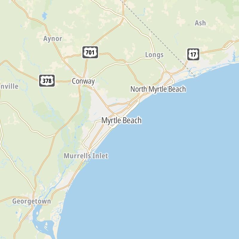 Static map of the Myrtle Beach area.