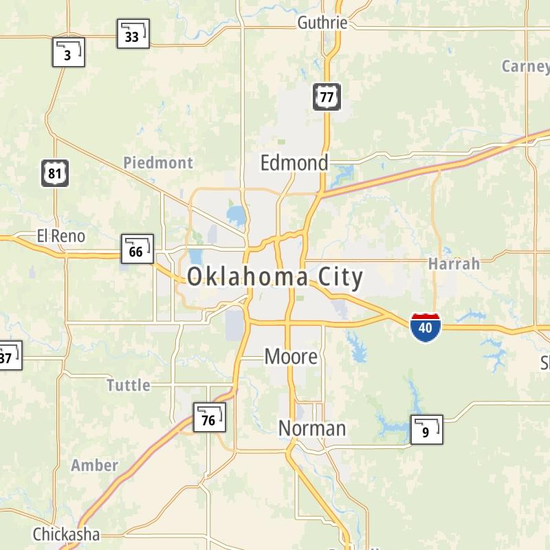 Static map of the Oklahoma City area.