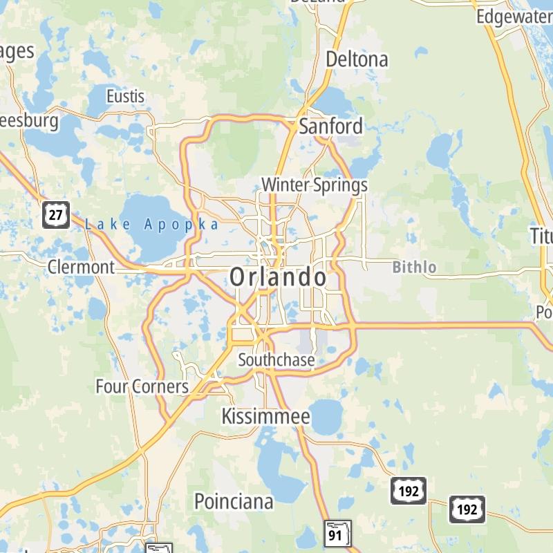 Static map of the Orlando - Space Coast area.