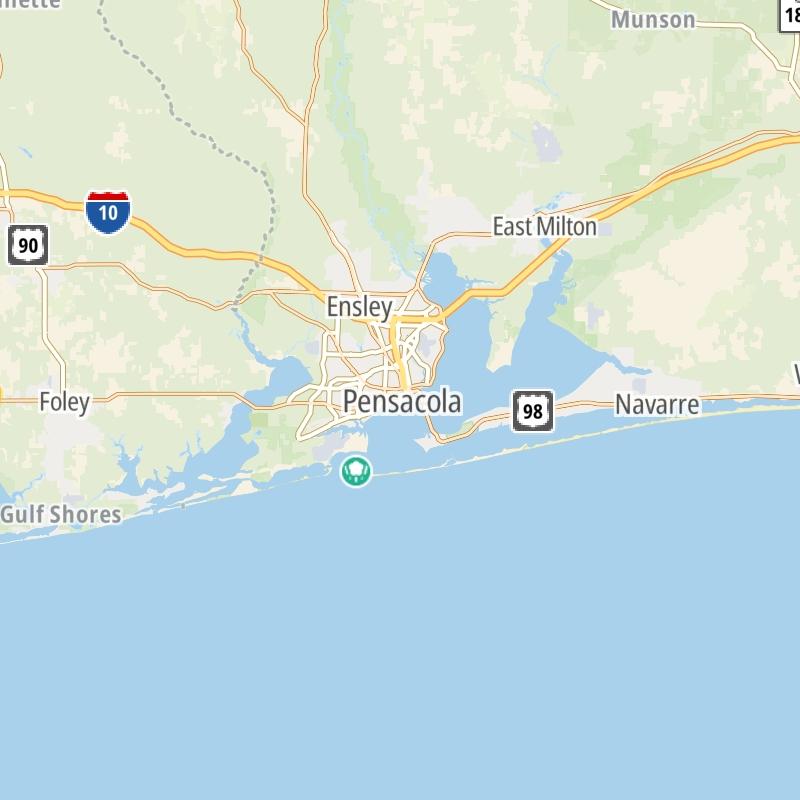 Static map of the Pensacola - Florida Panhandle area.