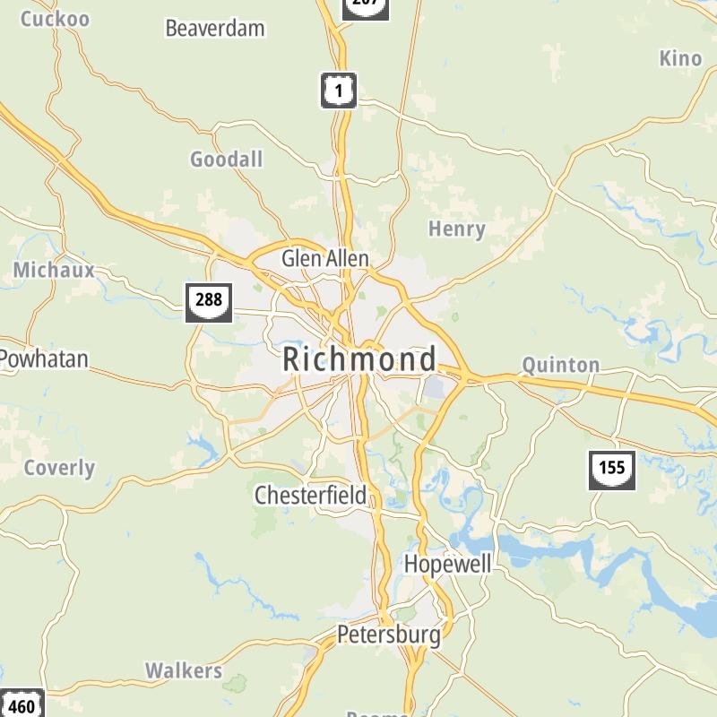 Static map of the Richmond - State Capital area.