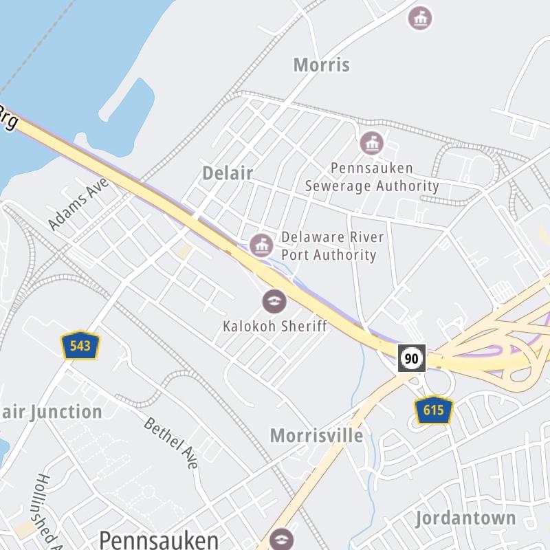 Static map a segment of the Betsy Ross Bridge