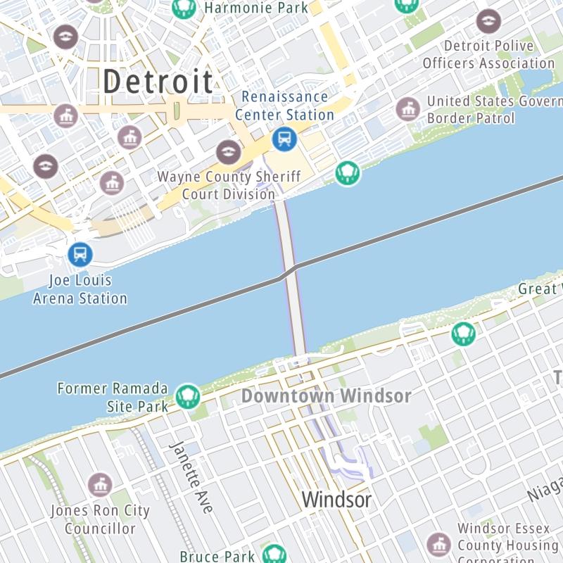 Static map the Detroit Windsor Tunnel