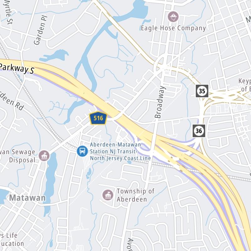 Static map a segment of the Garden State Parkway