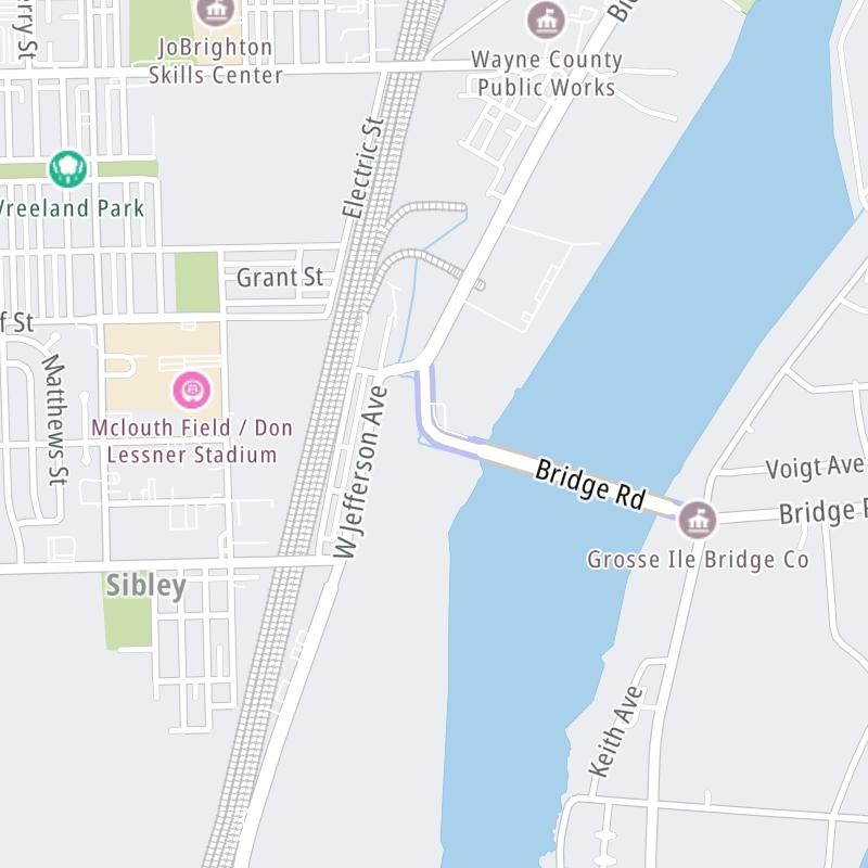 Static map a segment of the Grosse Ile Bridge