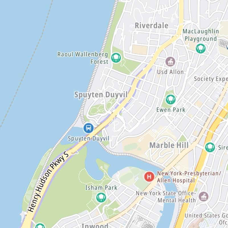 Static map a segment of the Henry Hudson Bridge