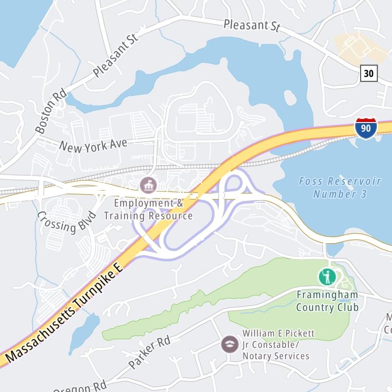 Static map a segment of the Massachusetts Turnpike
