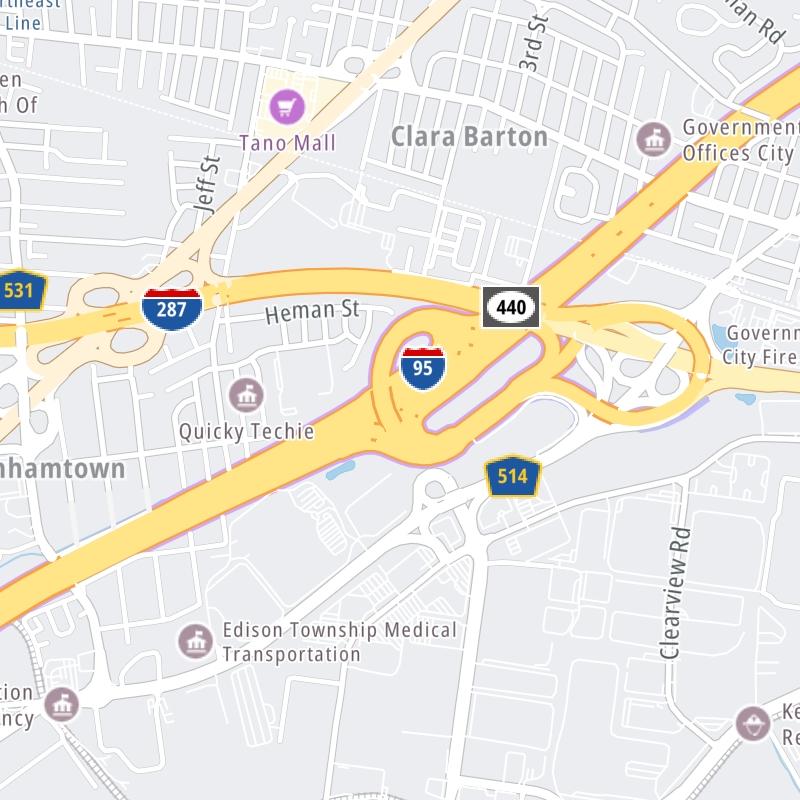 Static map a segment of the New Jersey Turnpike