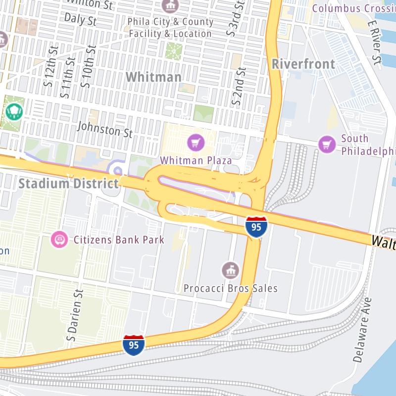 Static map a segment of the Walt Whitman Bridge