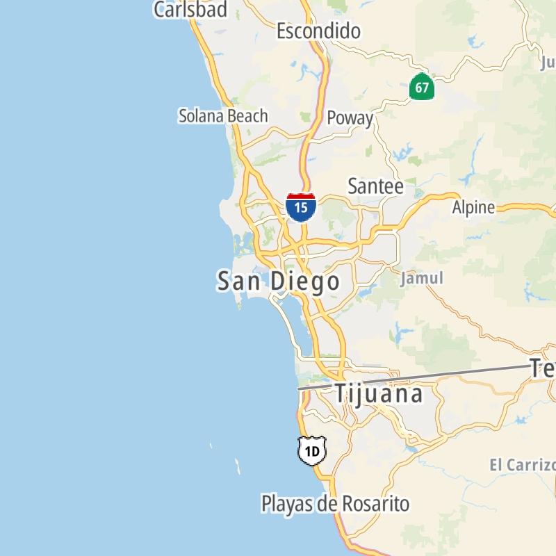 Static map of the San Diego area.