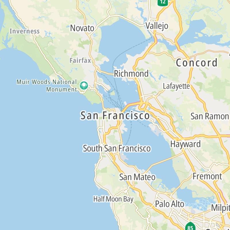 Static map of the San Francisco Bay Area area.