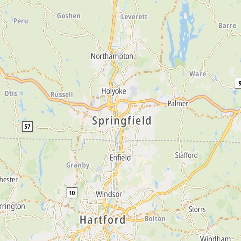 Static map of the Springfield - Westfield area.