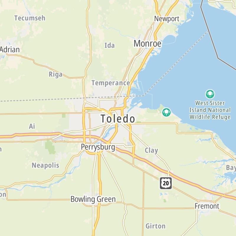 Static map of the Toledo - Western Ohio area.