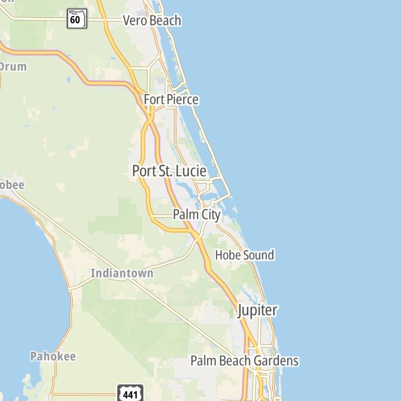 Static map of the Treasure Coast area.