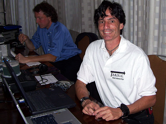 Danny Pryor managing the audio and video for an online feed in New York in 2007.